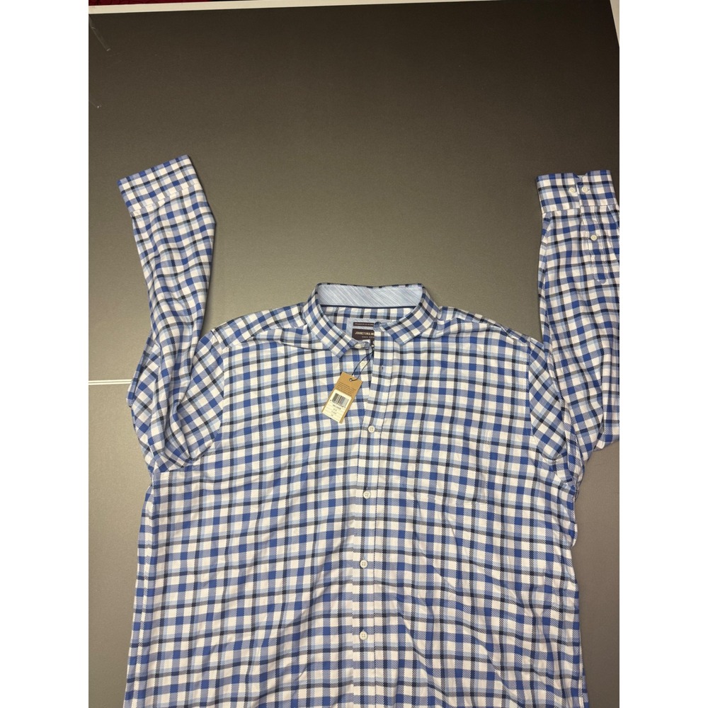 Johnston & Murphy Mens XXL Twill Check Blue White Button Down Shirt 74-9493 NWT